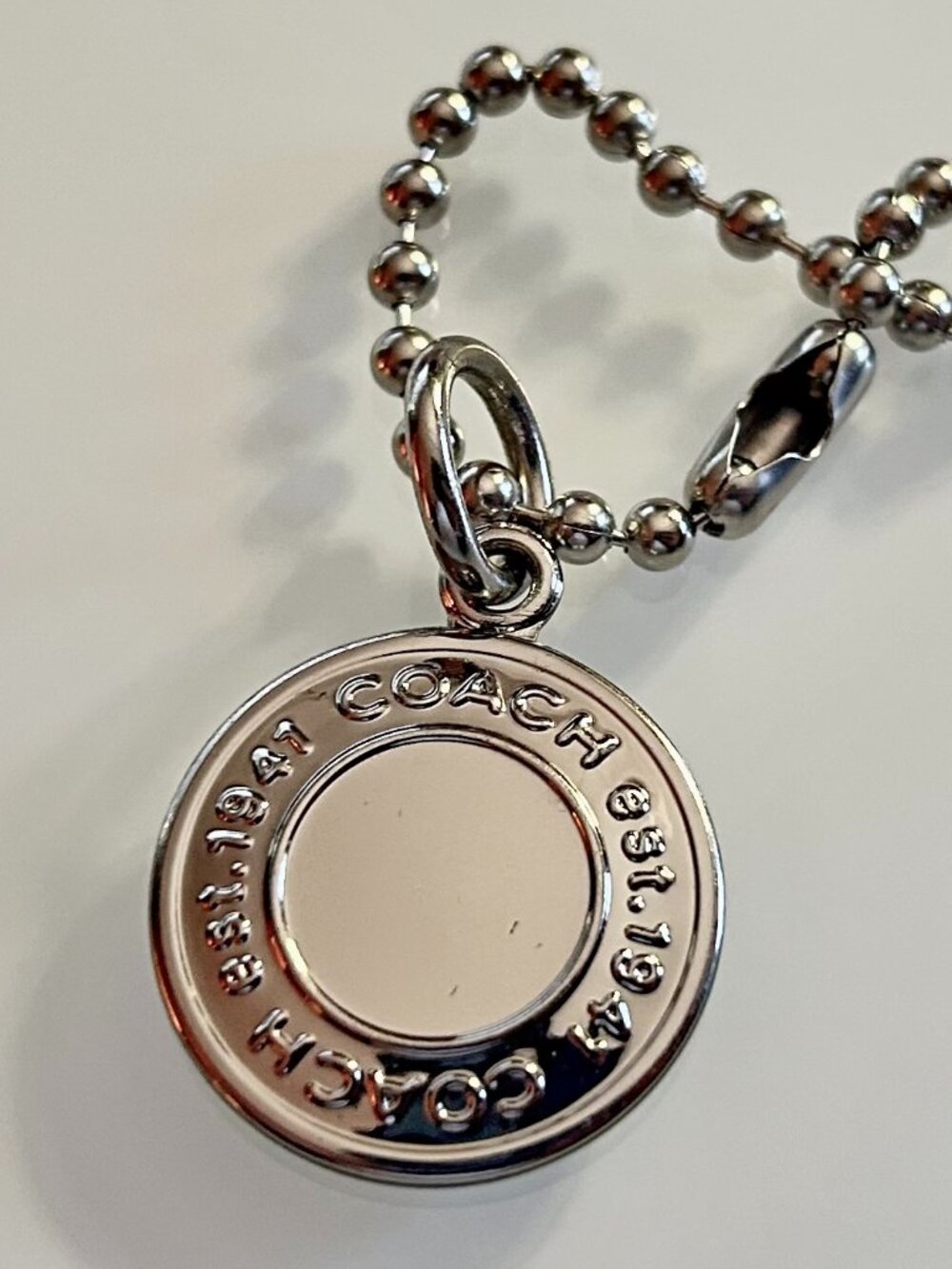 COACH Y2K VINTAGE Round Disc Bag Charm Hang Tag Keychain Fob Silver Nickel Metal